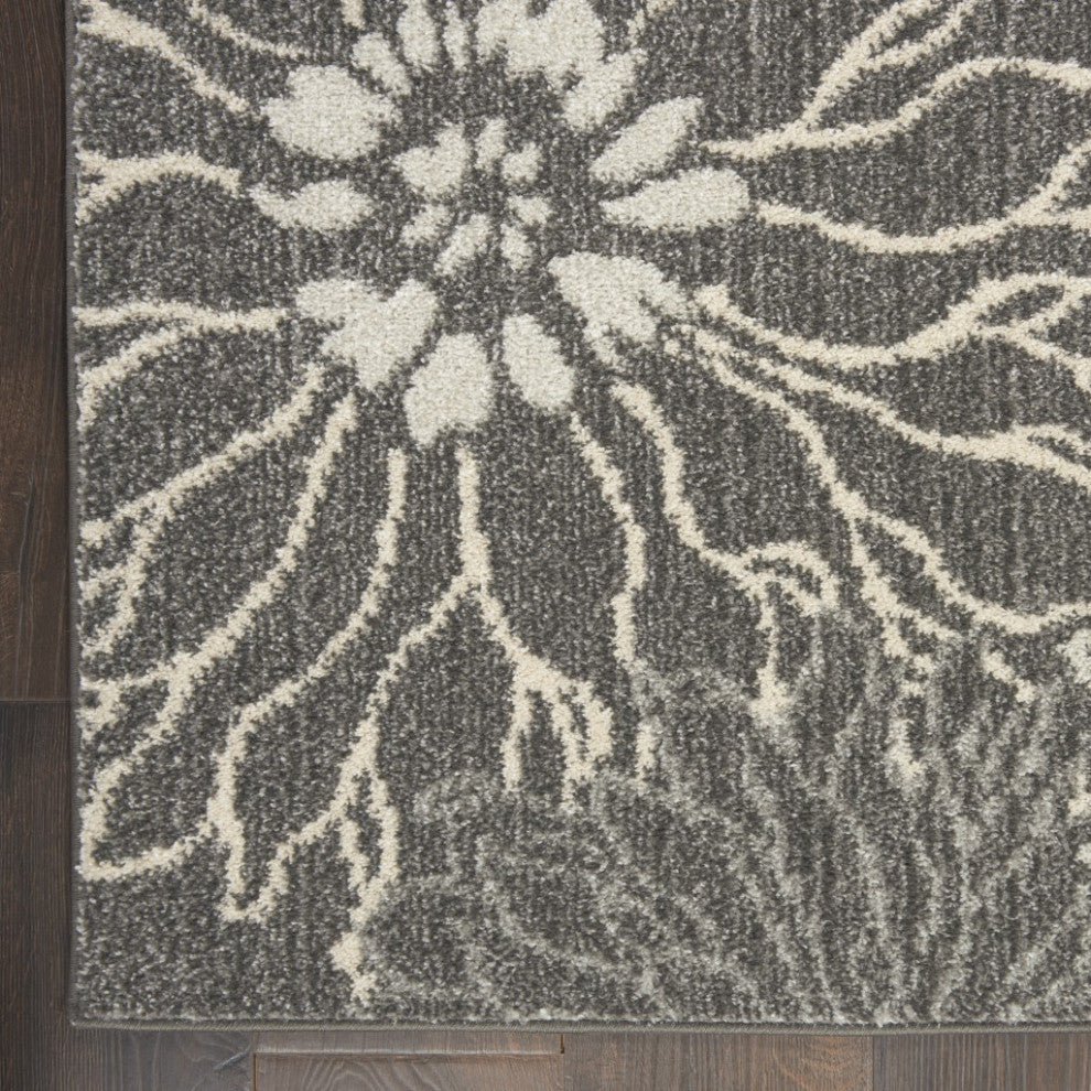 8 x 10 Charcoal and Blue Big Flower Area Rug