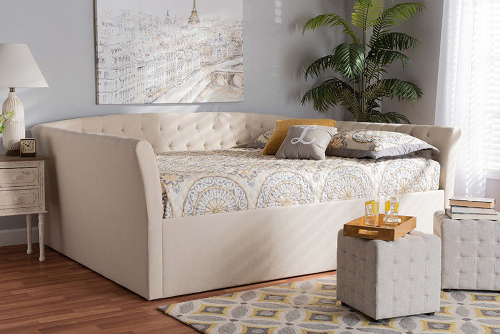 Jayleen Fabric Upholstered Daybed, Beige, Queen