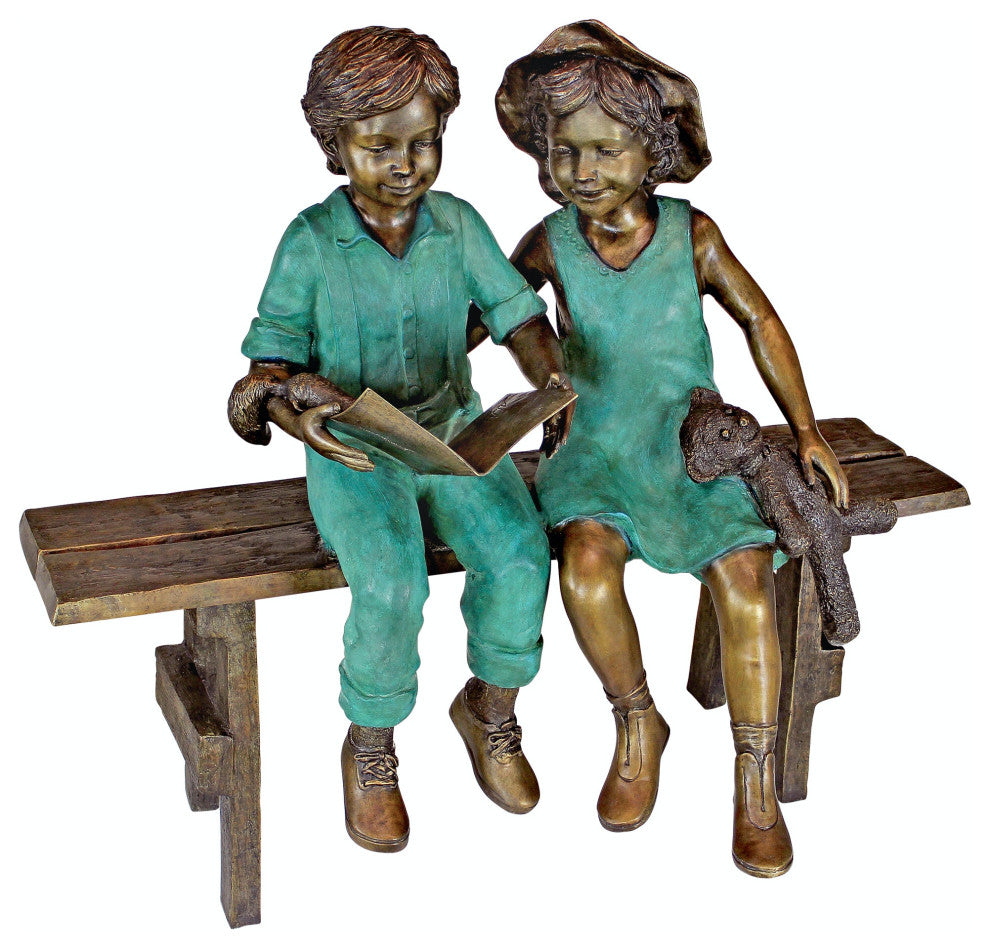 Read To Me Boy And Girl Bronze Statue