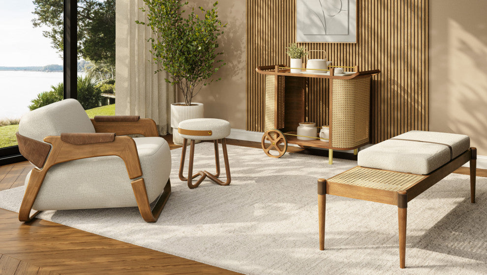 Modern Brazilian - Loop - Upholstered Stool - Noodles Natural Seat, Nozes