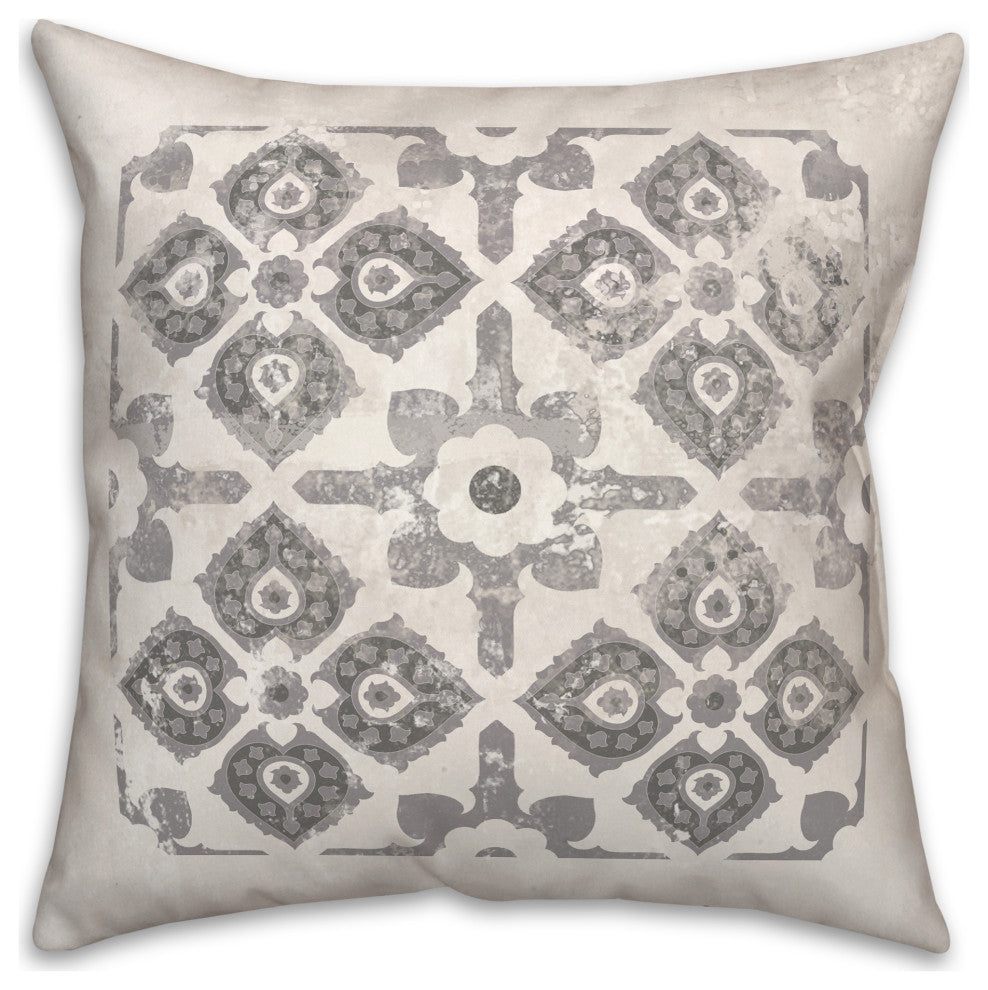 Gray Distressed Medallion 18x18 Spun Poly Pillow