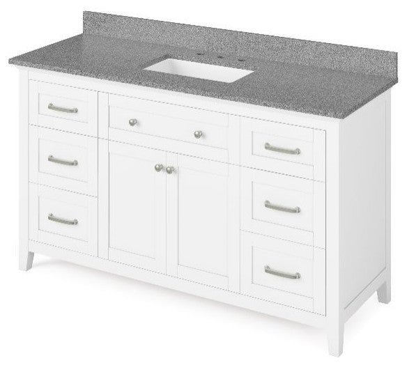 Chatham Traditional 60" White Single Sink Vanity, Steel Grey Cultured Marble Van