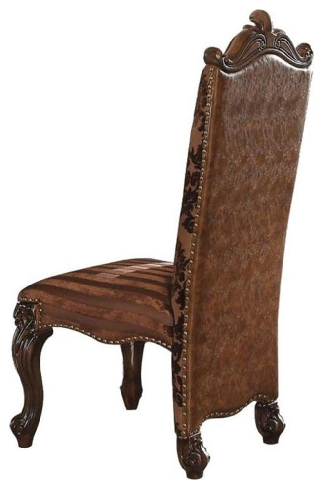 Pemberly Row Versailles Faux Leather Dining Side Chair in 2 Tone Brown Set of 2