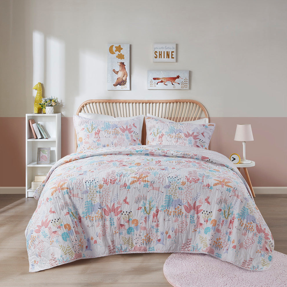 Urban Habitat Kids Iris Woodland Animals Reversible Cotton Quilt Set, Blush