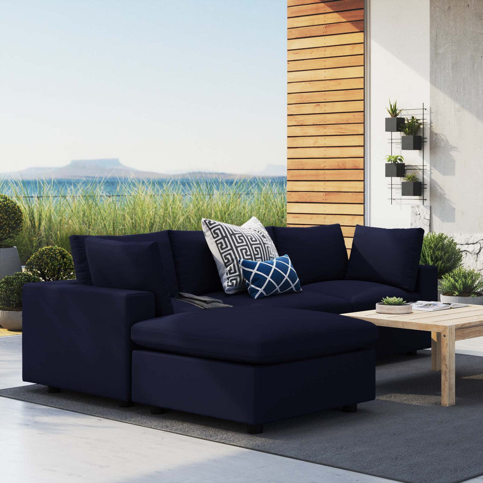 Modular Sectional Deep Sofa Chair Set, Sunbrella, Blue Navy, Outdoor Patio