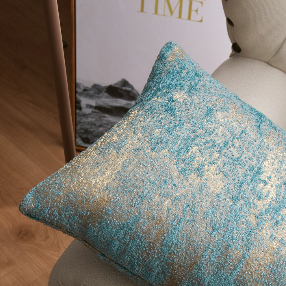 Kasula Jacquard Chenille Pillow Cover 2 Piece Set, Turquoise, 14" X 26"