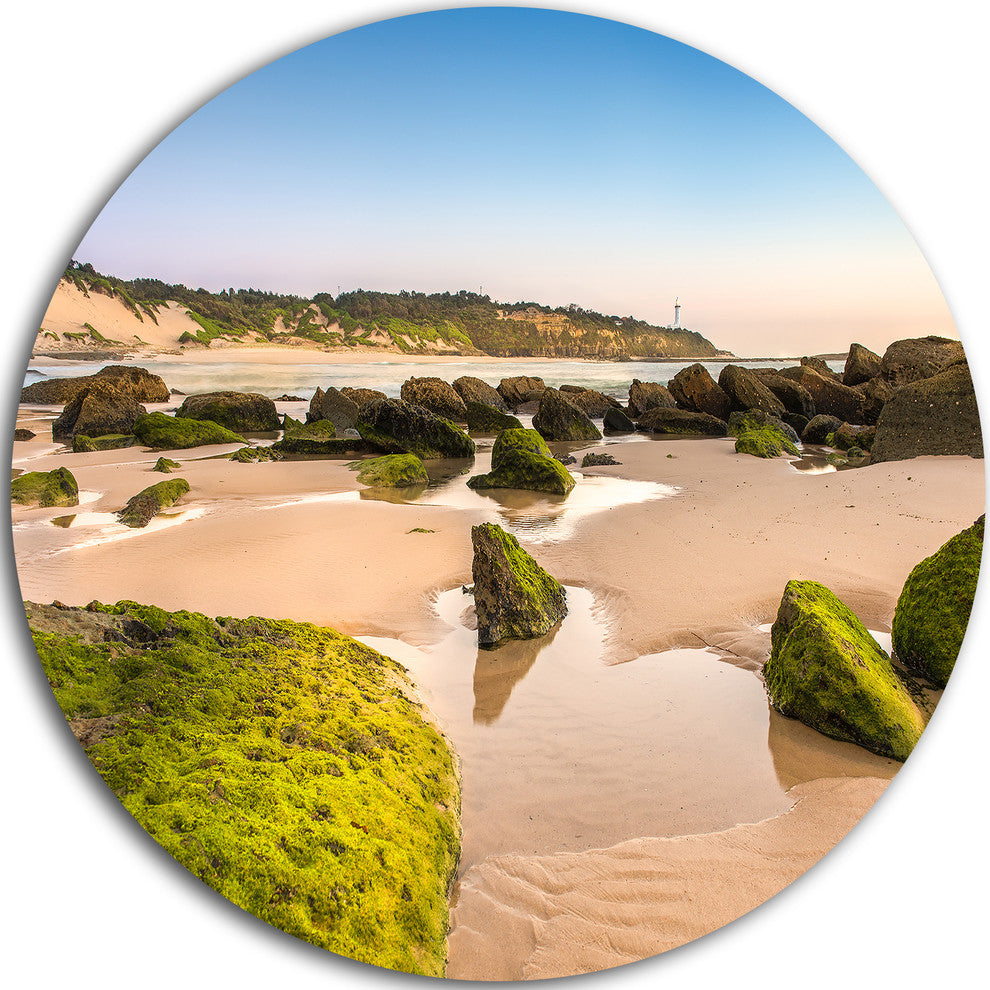 Green Rocky Seashore At Norah Head, Seashore Disc Metal Artwork, 36"