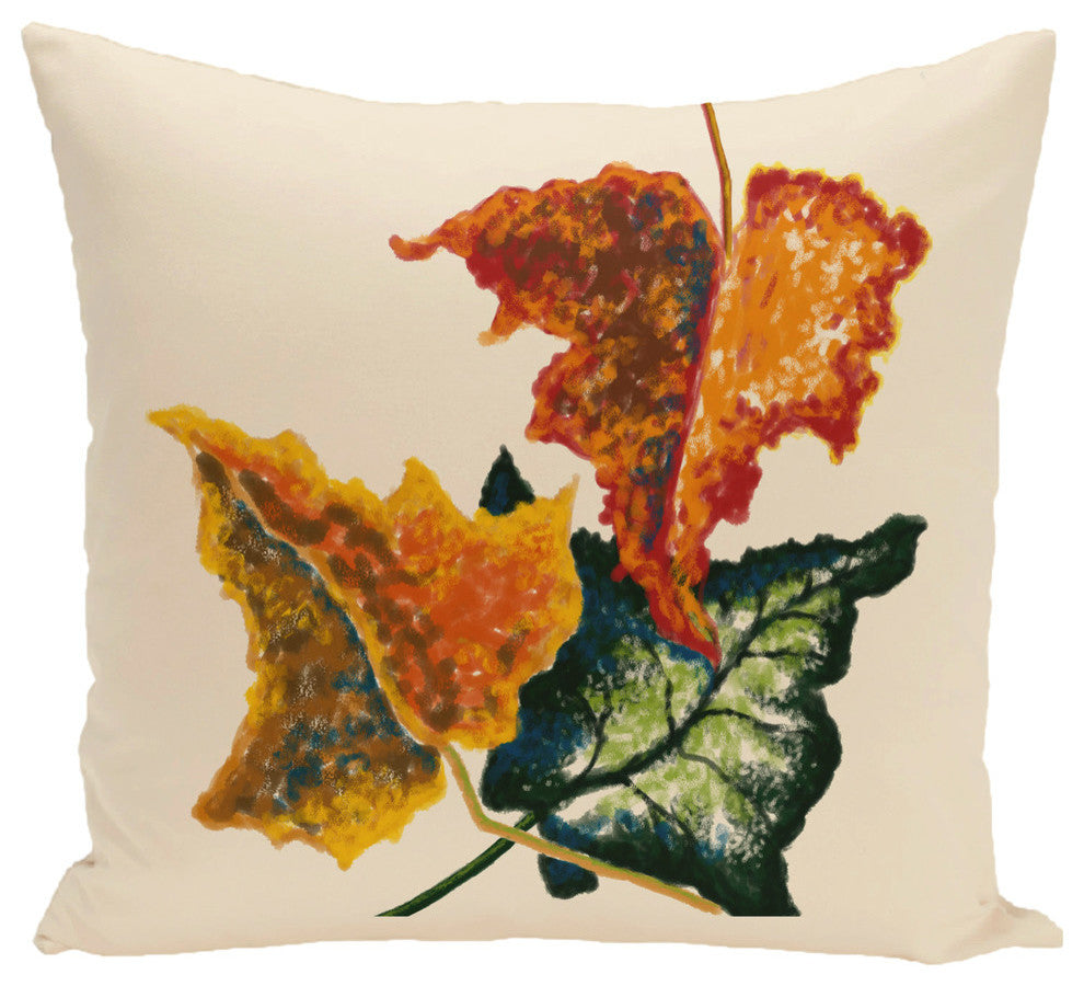 Autumn Colors Flower Print Pillow, Off White, 18"x18"