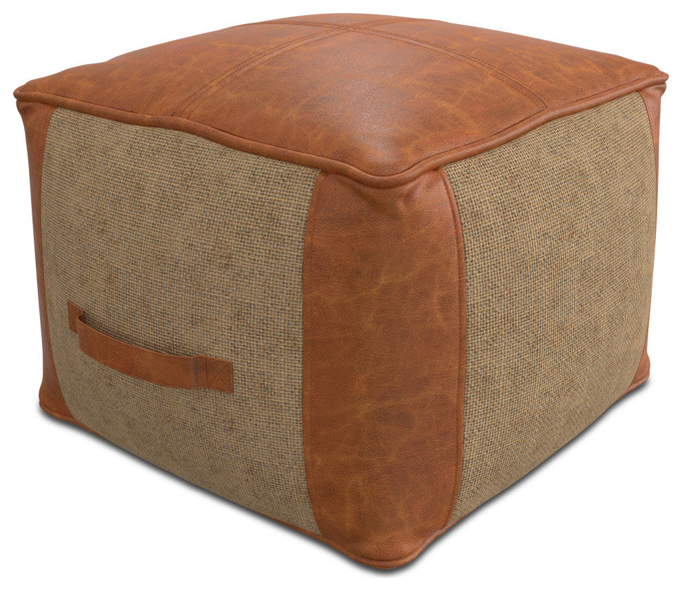 Atkinson Pouf , Tan Genuine Leather