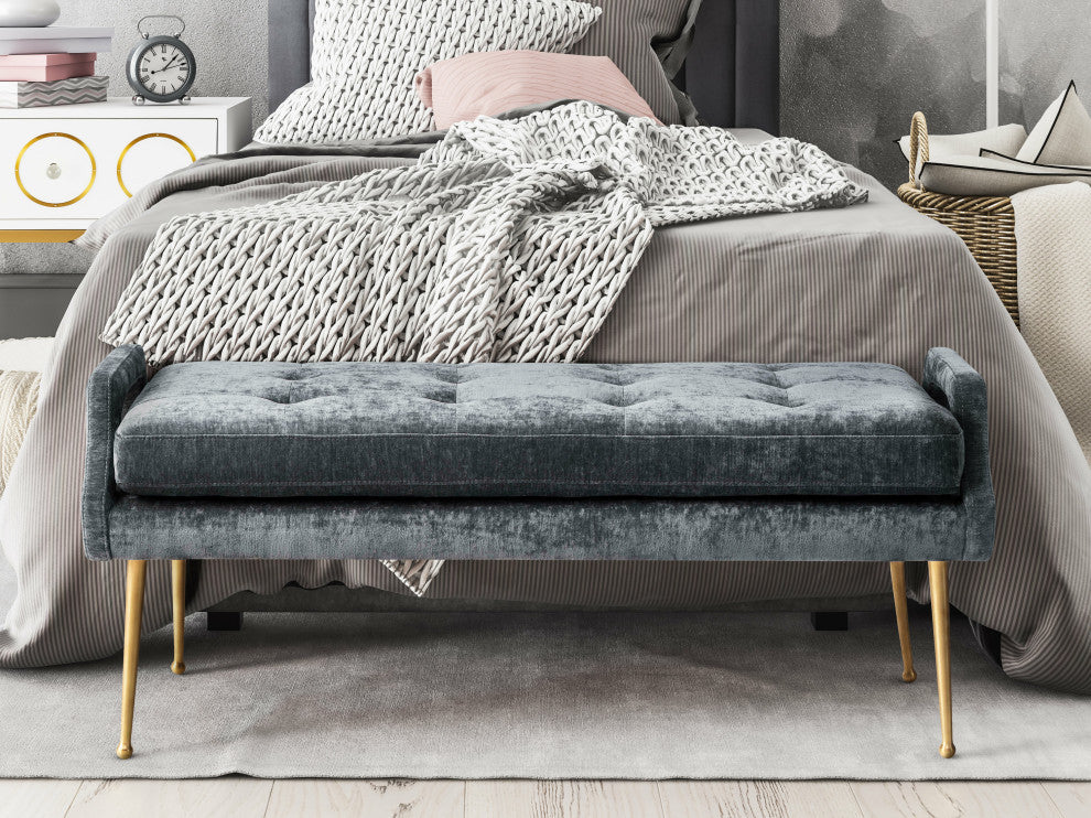 Eileen Slub Velvet Grey Bench - Grey