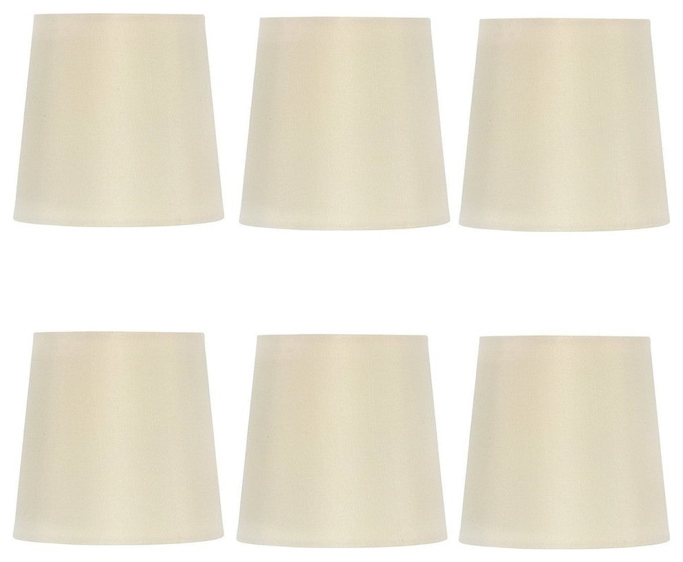 Retro Drum 4" Clip-on Chandelier Lampshades, Eggshell Silk, Set of 6