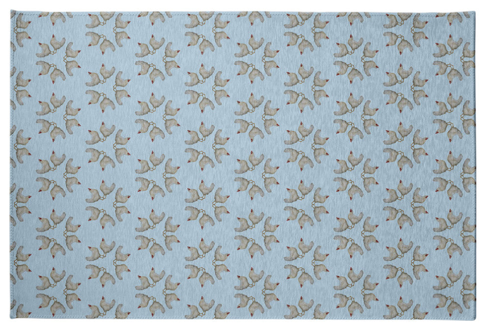 Chickens-go-round Easter Chenille Rug, After Rain Blue, 4'x6'