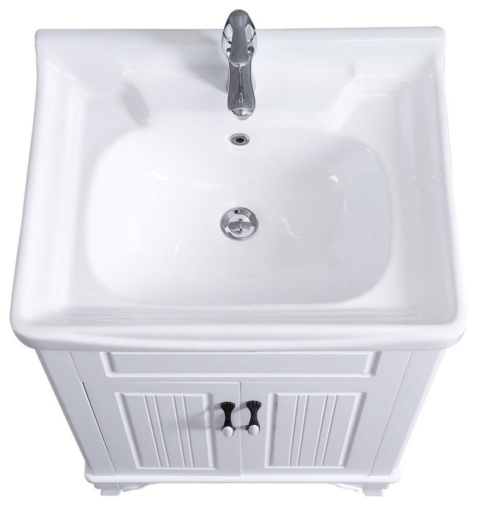 White Wooden Cabinet Vanity Sink 24.25" W with Overflow, Drain and Hardware