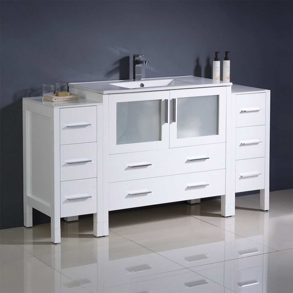 Torino 60" Bathroom Cabinet, White, With Top and Integrated Sink