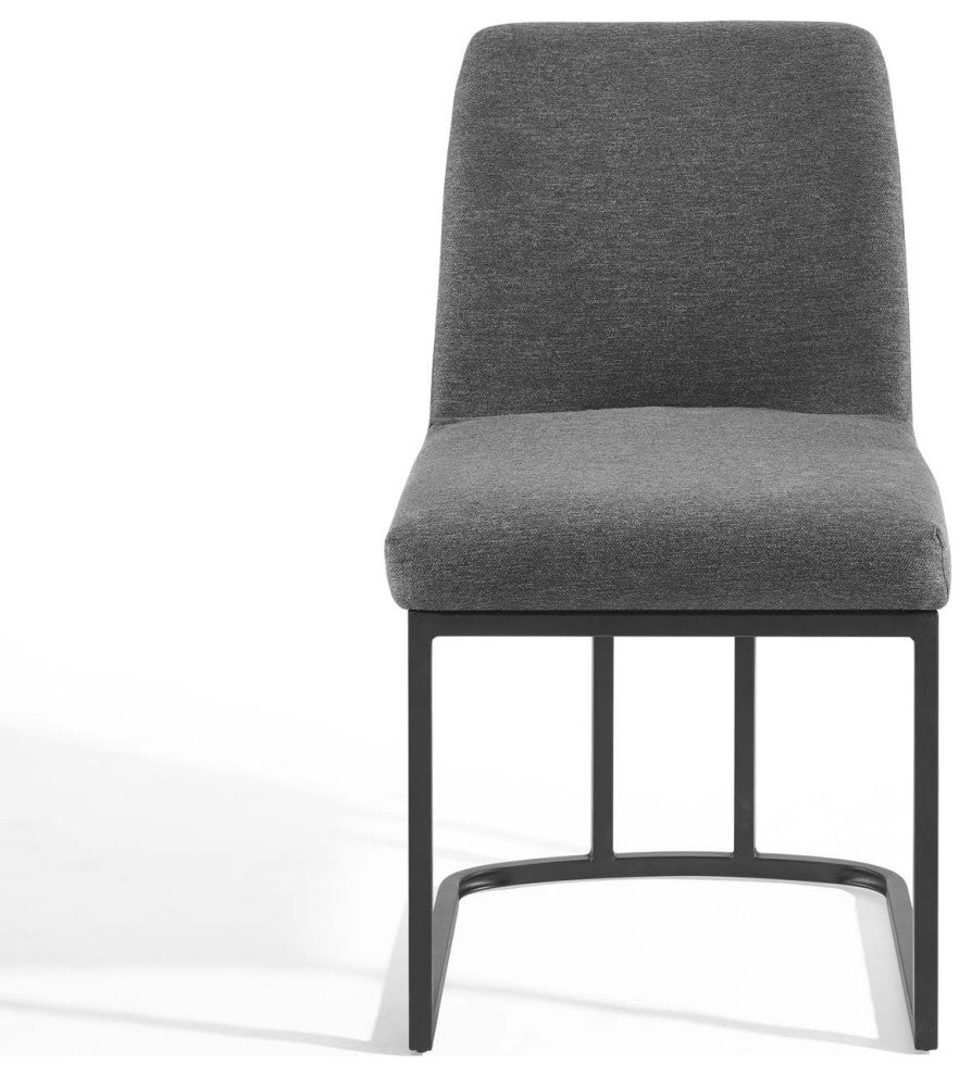 Side Dining Chair, Fabric, Metal, Black Gray, Modern, Bistro Restaurant
