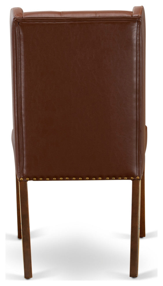 5Pc Kitchen Set, 1 Table, Square Top, 4 Brown Chairs Button Tufted, Mahogany