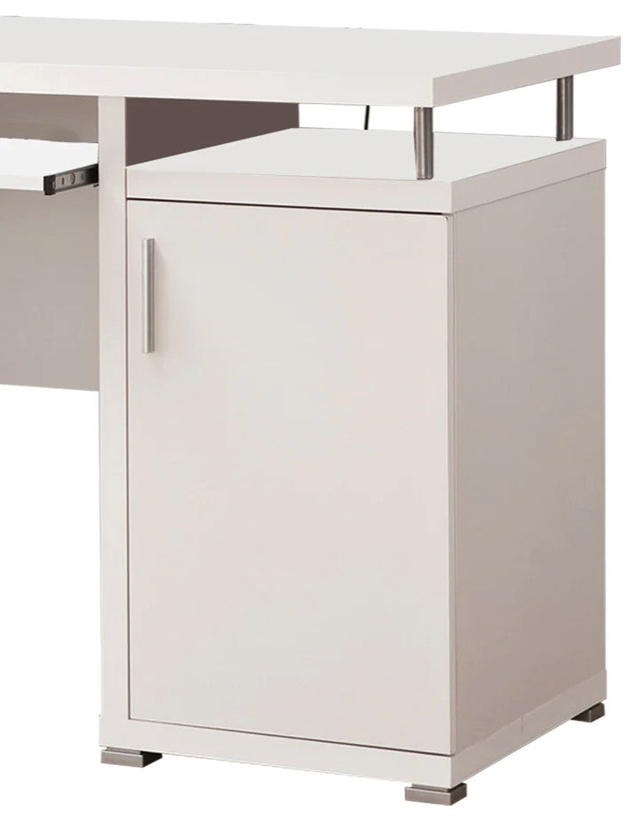 Benzara BM156220 Elegant White Computer Desk With Efficient Storage