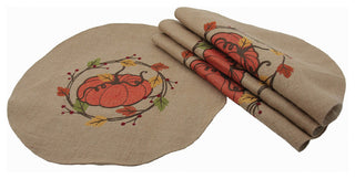Rustic Pumpkin Wreath Fall Round Placemats, 16", Set of 4