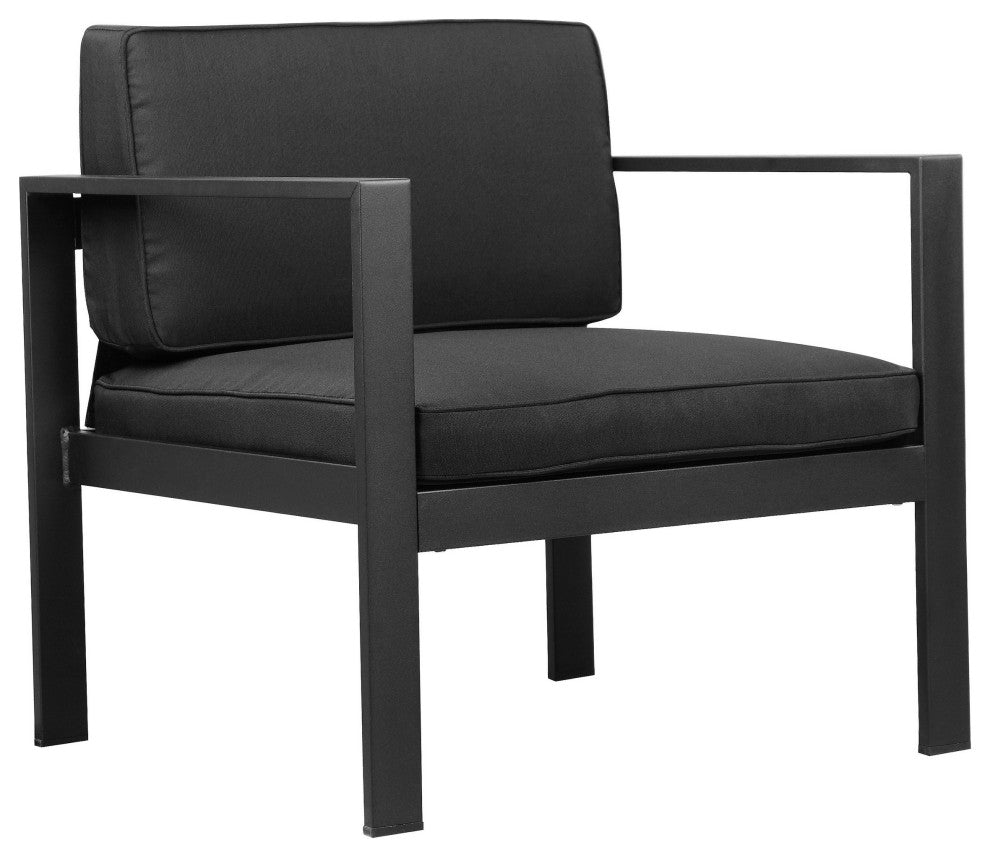 Benzara BM287852 Armchair, Jet Black Aluminum Frame, Water Resistant Fabric