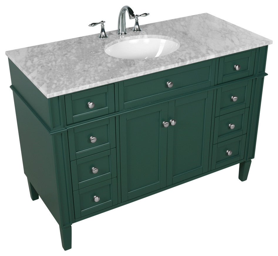 Home Living Vanity with Carrara White Marble Countertop, Green, 48", Single Sink