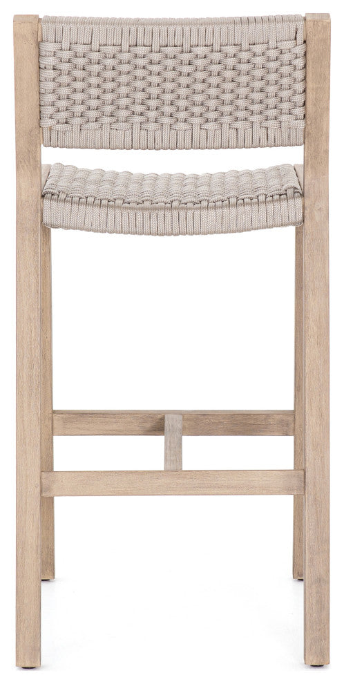 Delano Outdoor Stool Washed Brown, Fsc, Thick Grey Rope, Counter