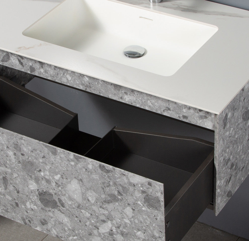 Terazzo Grey Bathroom Vanity with Imitation Stone Design, 36"