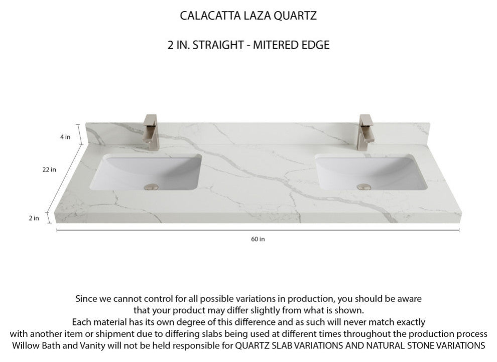 Boston 60 Double Bathroom Vanity in Evergreen 2" Calacatta Laza