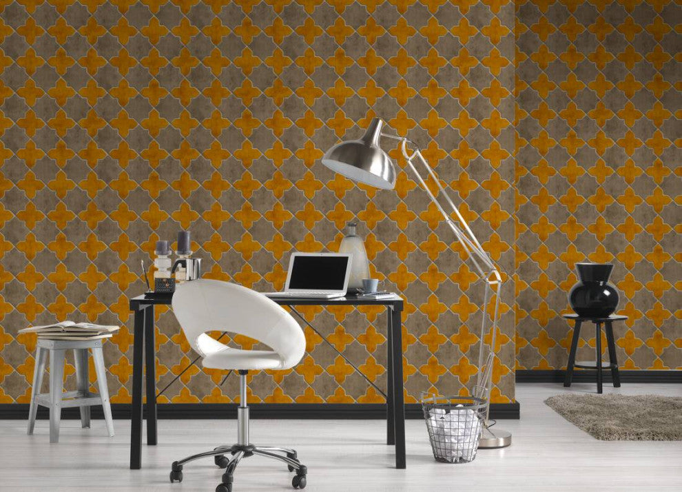 Mosaic Textured Wallpaper Featuring Star Shaped Tile, 374212