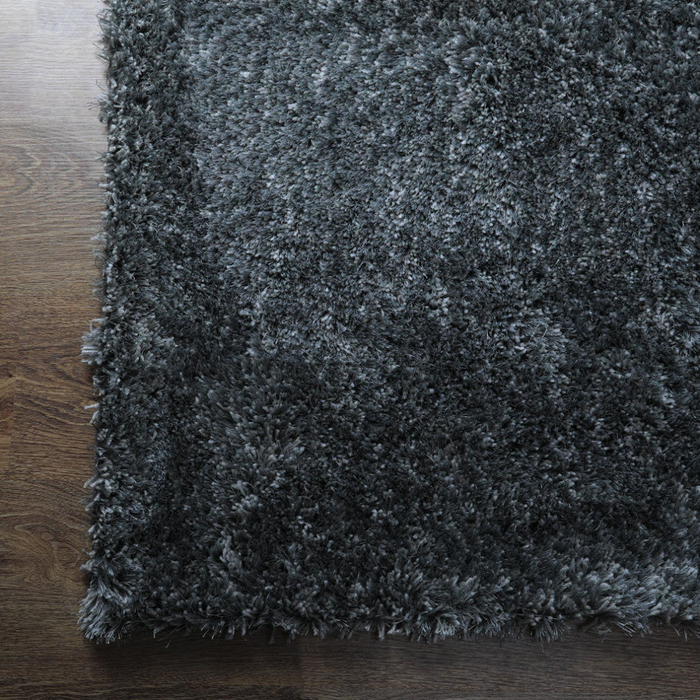 HAND TUFTED SHAG POLYESTER ECO-FRIENDLY AREA RUGS, Black Silver Color, Geometric