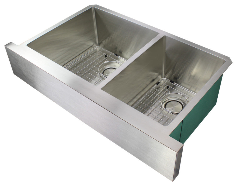 Transolid Diamond 36"x20" Double Bowl Farmhouse Kitchen Sink, Stainless