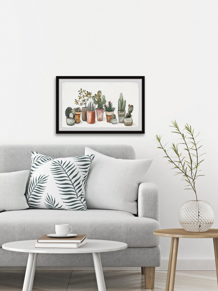 "Succulent Garden in Pots" Framed Painting Print, 12x8