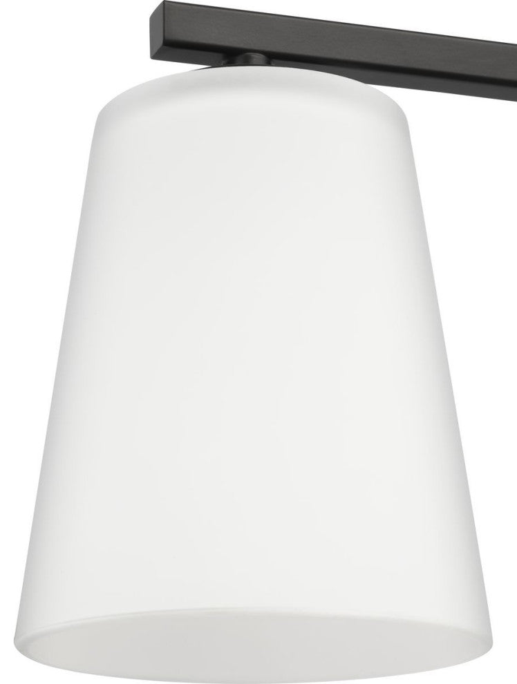 Vertex Collection Four-Light Matte Black Etched White Glass Bath Light