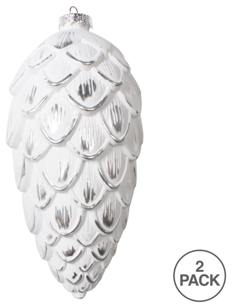 Vickerman Mt202407 8" Silver Brushed Pinecone Christmas Ornament, Pack of 2