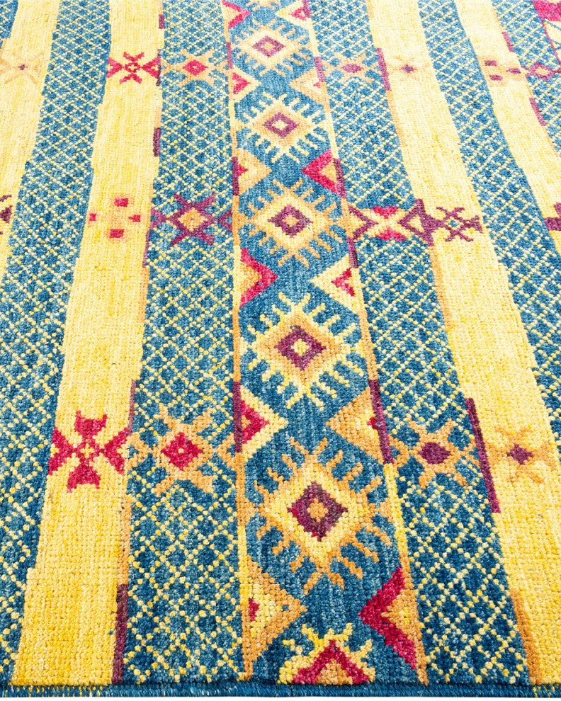Modern, One-of-a-Kind Handmade Area Rug Blue, 5' 5" x 7' 10"
