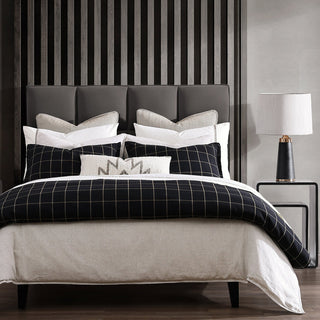 Windowpane Plaid Duvet Cover Set, 3PC, Black, Super Queen