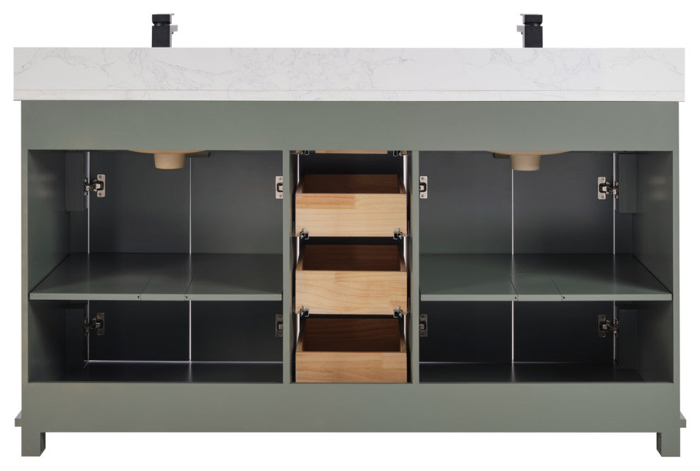 Legion Furniture WS2512 Series Bathroom Sink Vanity, Pewter Green, 60", Artificial Stone Top, Double Sink
