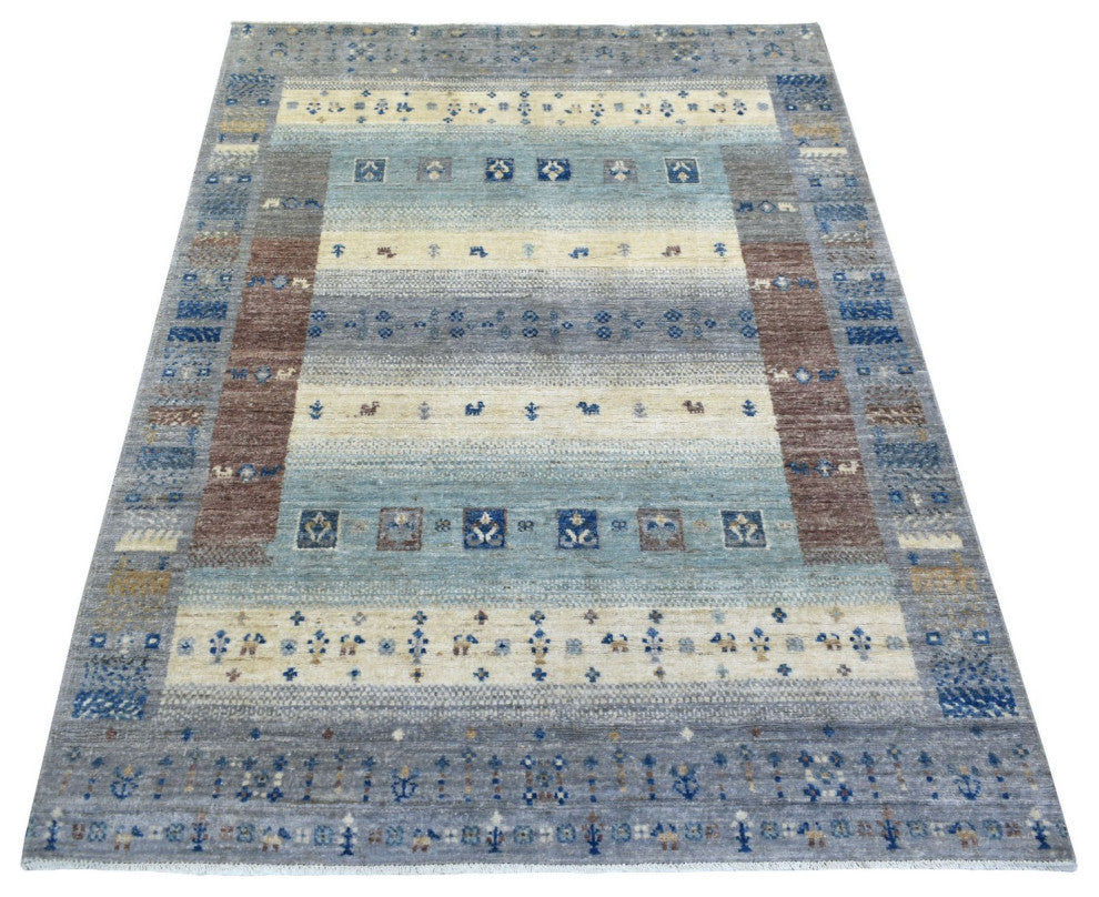 Gray Afghan Kashkuli Gabbeh Animal Figurines Hand Knotted Wool Rug 4'0" x 5'9"