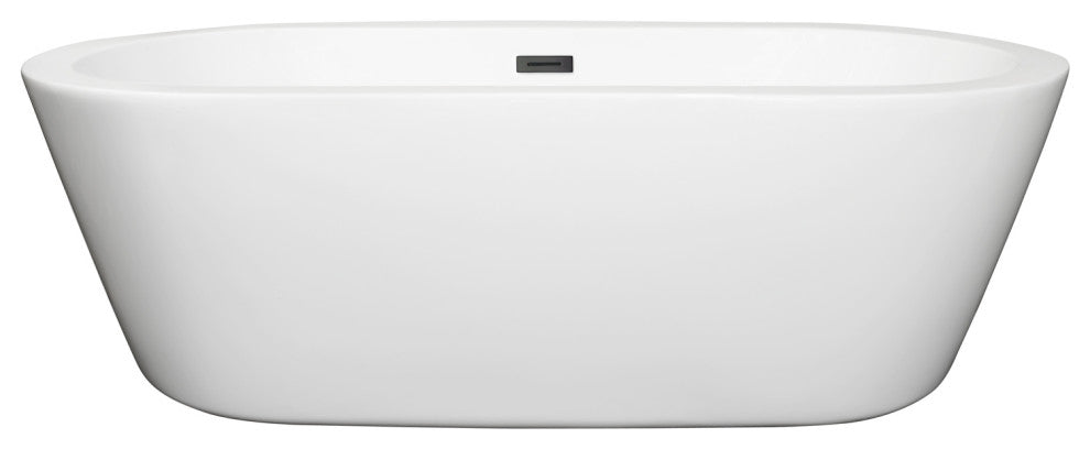 71" Freestanding Bathtub, White, Matte Black Drain and Overflow Trim
