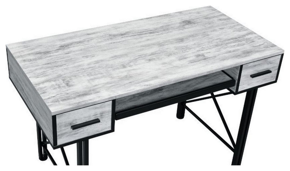 Benzara BM250191 Computer Desk With 2 Drawers and Keyboard Tray, Gray and Black