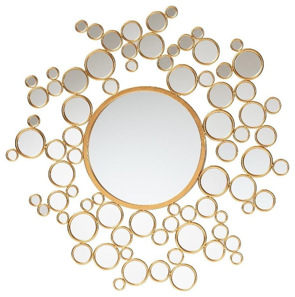Castiel Modern Glam and Luxe Antique Goldleaf Metal Bubble Accent Wall Mirror