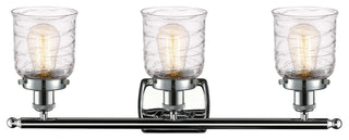Small Bell 3 Light Bath Vanity Light, Polished Chrome, Deco Swirl