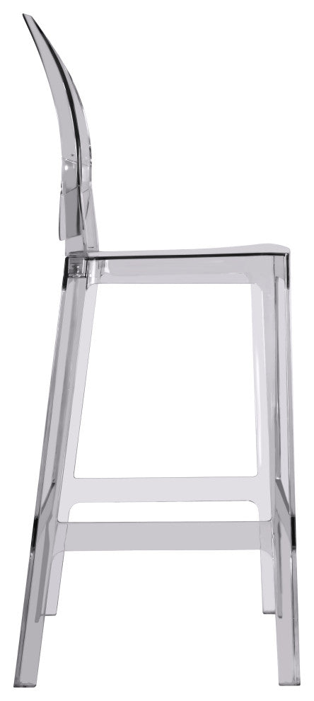Designer Ghost Style Molded Plastic Bar Height Kitchen Stools For Dining, Smoke, Set of 2
