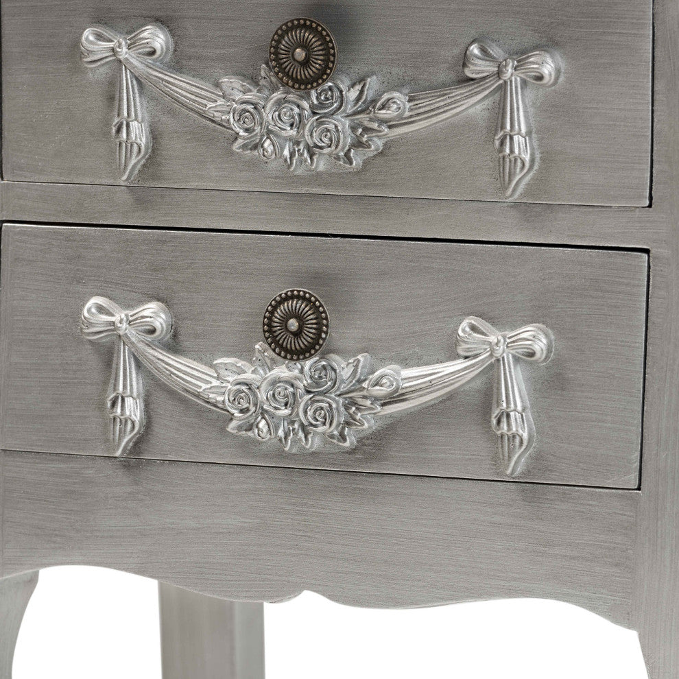 Eliya Classic and Traditional Brushed Silver Finished Wood 2-Drawer Nightstand