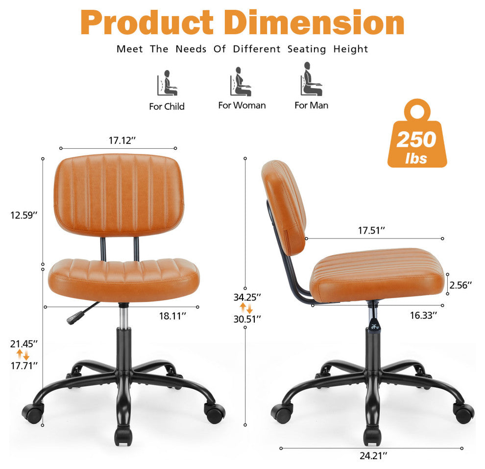 Gewnee PU Leather Low Back Task Chair, Brown
