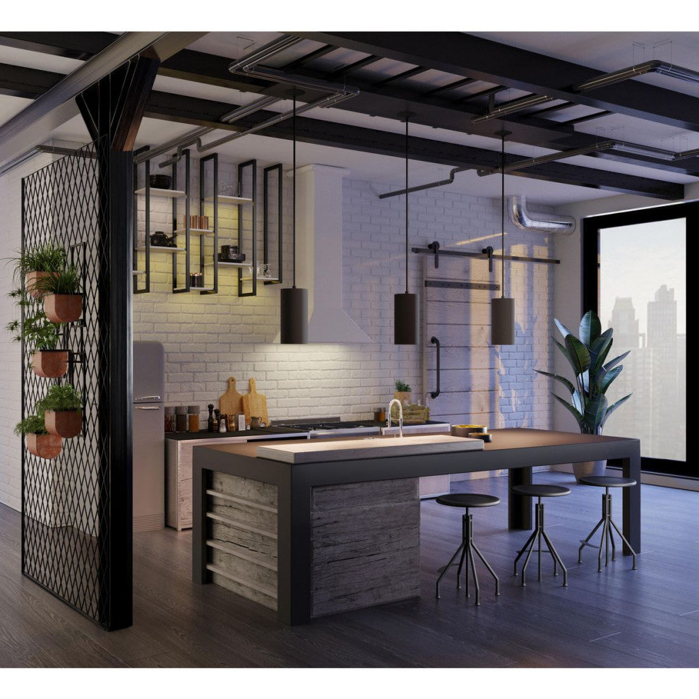 Cylinder 6" 1-Light LED Modern Outdoor Pendant Hanging Light, Black