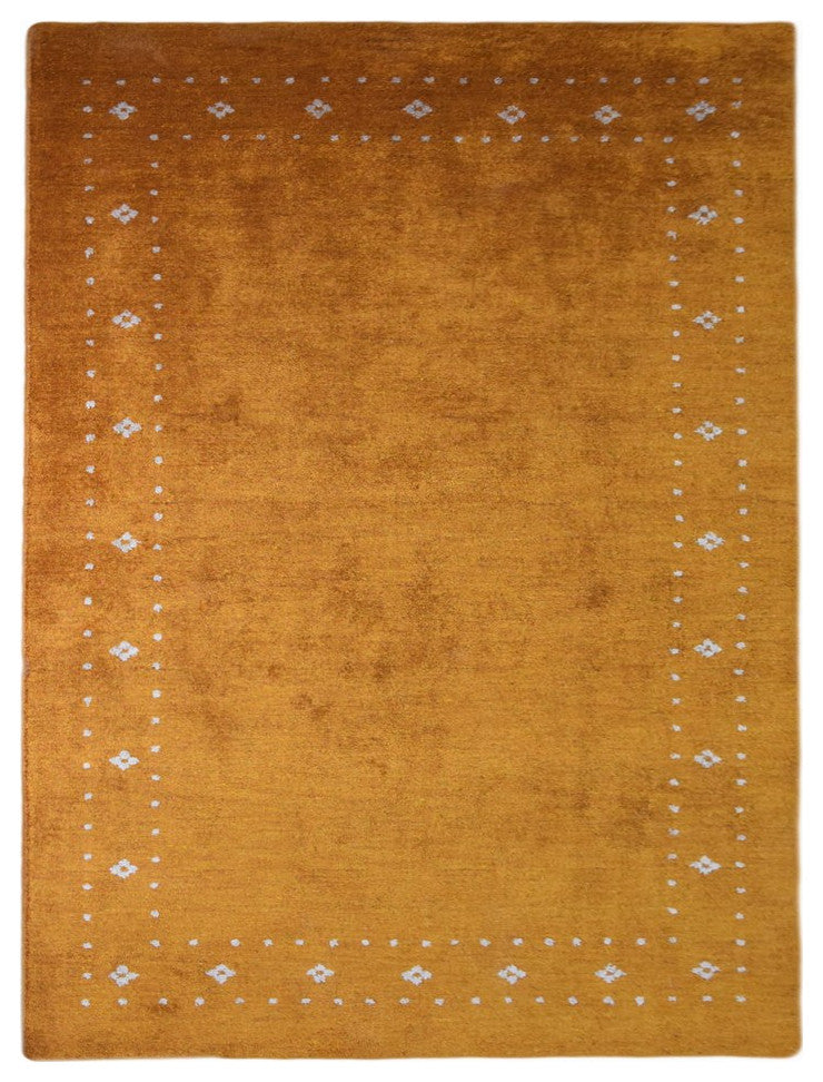 HAND KNOTTED LOOM SILK AREA RUGS-6'7''x9'10'',Rectangle,Gold,Contemporary
