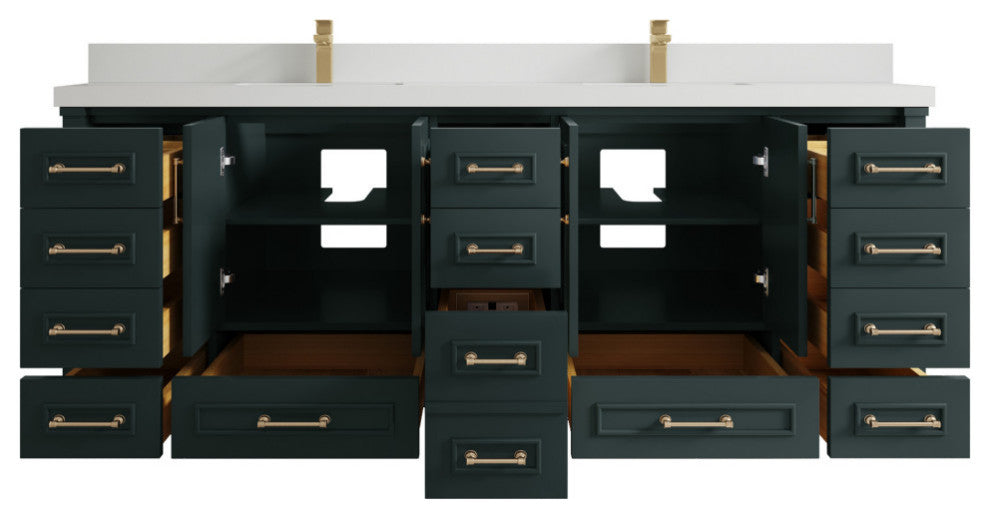 Aberdeen 84 Double Sink Bath Vanity in Dark Forest Green 2" White Quartz
