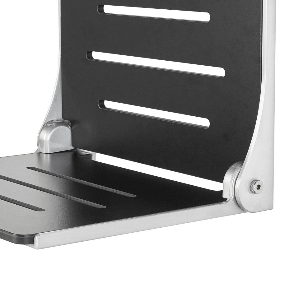 Silhouette Folding Wall Mount Shower Bench Seat, Black Seat With Silver Frame