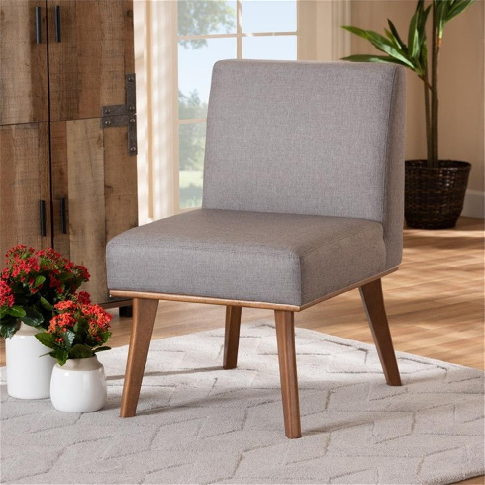 Bowery Hill Grey Fabric Upholstered and Walnut Finished Wood Dining Chair