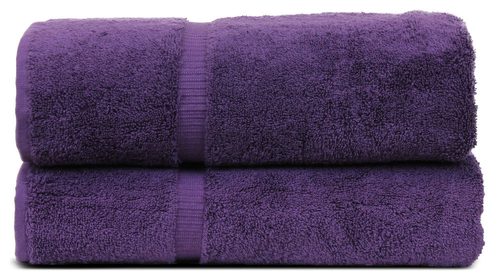 Towel Turkish Cotton Bath Towels, Plum, Dobby Border, Set of 2